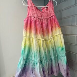 Girls' Rainbow Tie-Dye Tiered Dress - Pink, Yellow & Teal